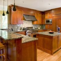 Kitchen design of a private house with a wooden set