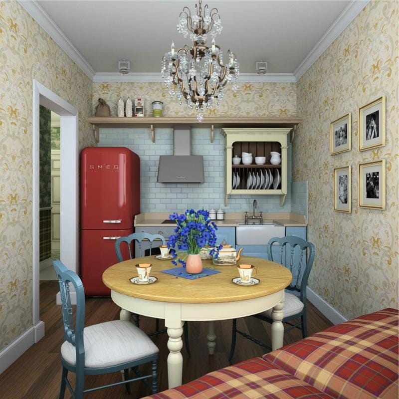 The interior of a small kitchen of a private house in a country style