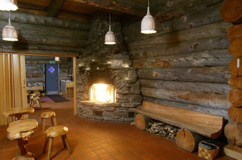 Dressing room in a Russian log bath