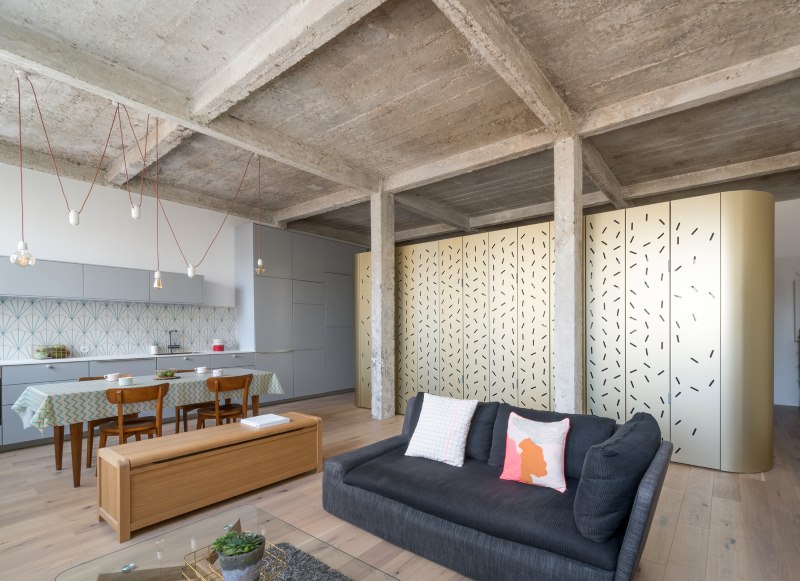 Furniture in the interior of the room in the loft style