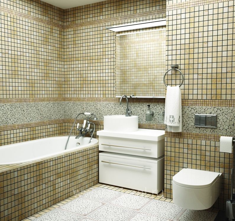 Unutrašnjost kupaonice s mozaikom pastelnih boja