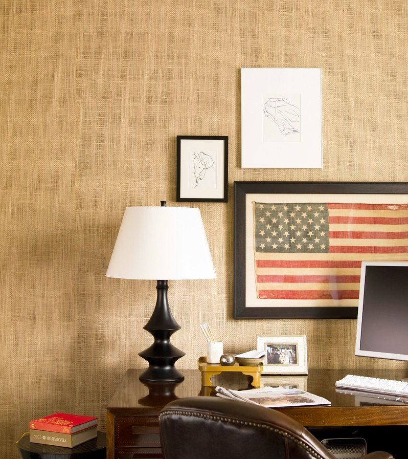 Burlap on the wall in the interior of the living room