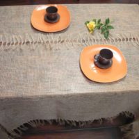 Rustic tablecloth on tea table