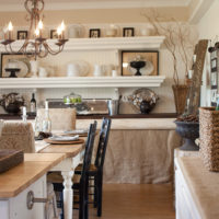 Open shelves in a rustic kitchen