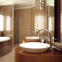 Glass mosaic in the interior of the bathroom of a private house