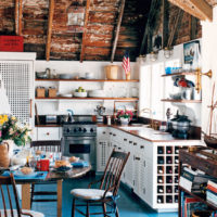 Round dining table in the country style kitchen