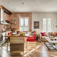 Loft style kitchen with upholstered furniture