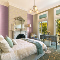 Lilac wallpaper in the bedroom of a private house