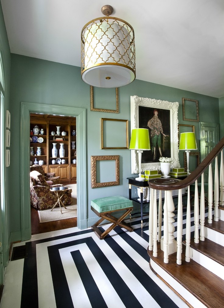 Striped floor in the interior of the hall of a private house