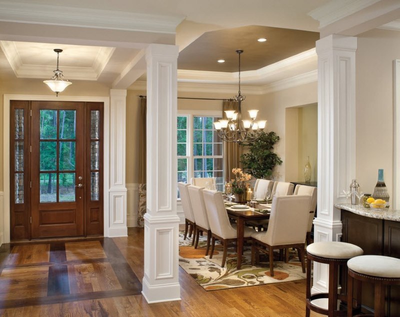 Interior of a country house living room with polyurethane columns