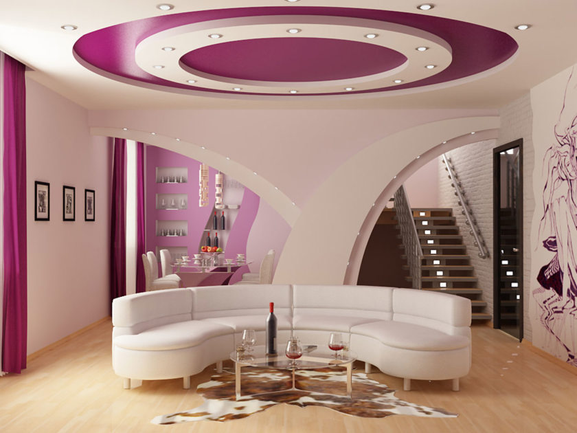 Soffitto bianco con accenti viola