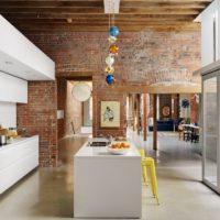 Kitchen island in a loft style living room