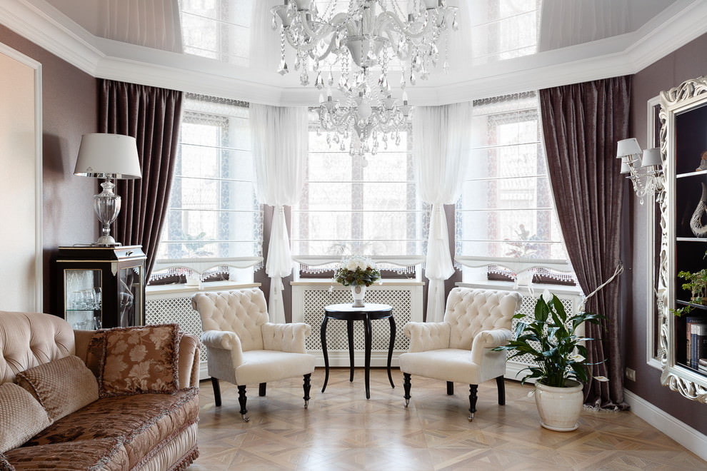 Curtains in the classic style of the living room of a country house