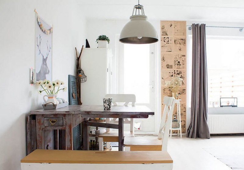 Retro-style folding table in the dining area