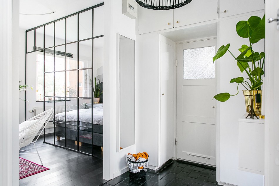 The interior of the bright hallway in odnushka panel house