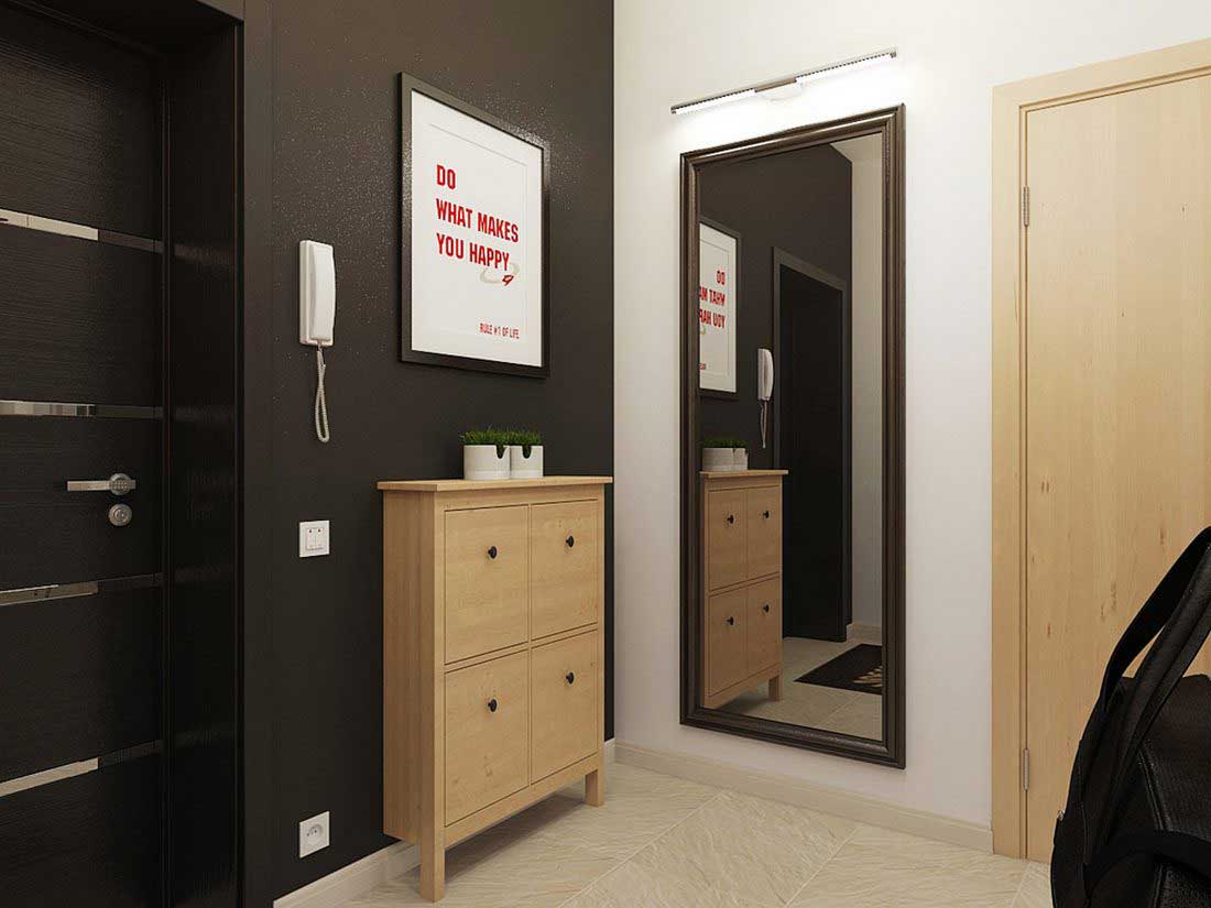 Black and white hallway in a small apartment