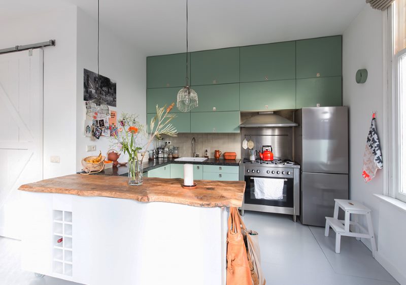 Kitchen island with wood worktop