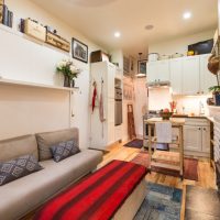 Elongated kitchen-living room