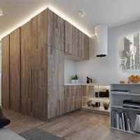 Cucina minimalista con armadi in legno