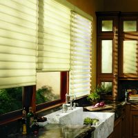 Roman curtains in the kitchen of a country house