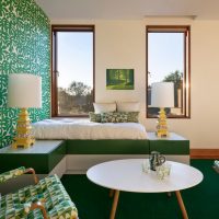 Narrow windows in the living room of a private house