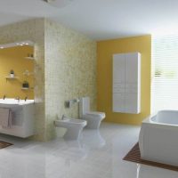 Glossy floor in a bright bathroom