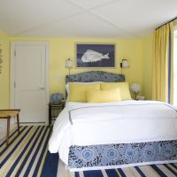 Striped carpet on the bedroom floor