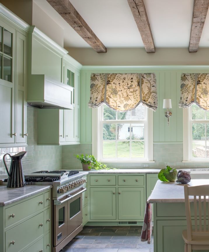 Kitchen-dining room interior with London curtains