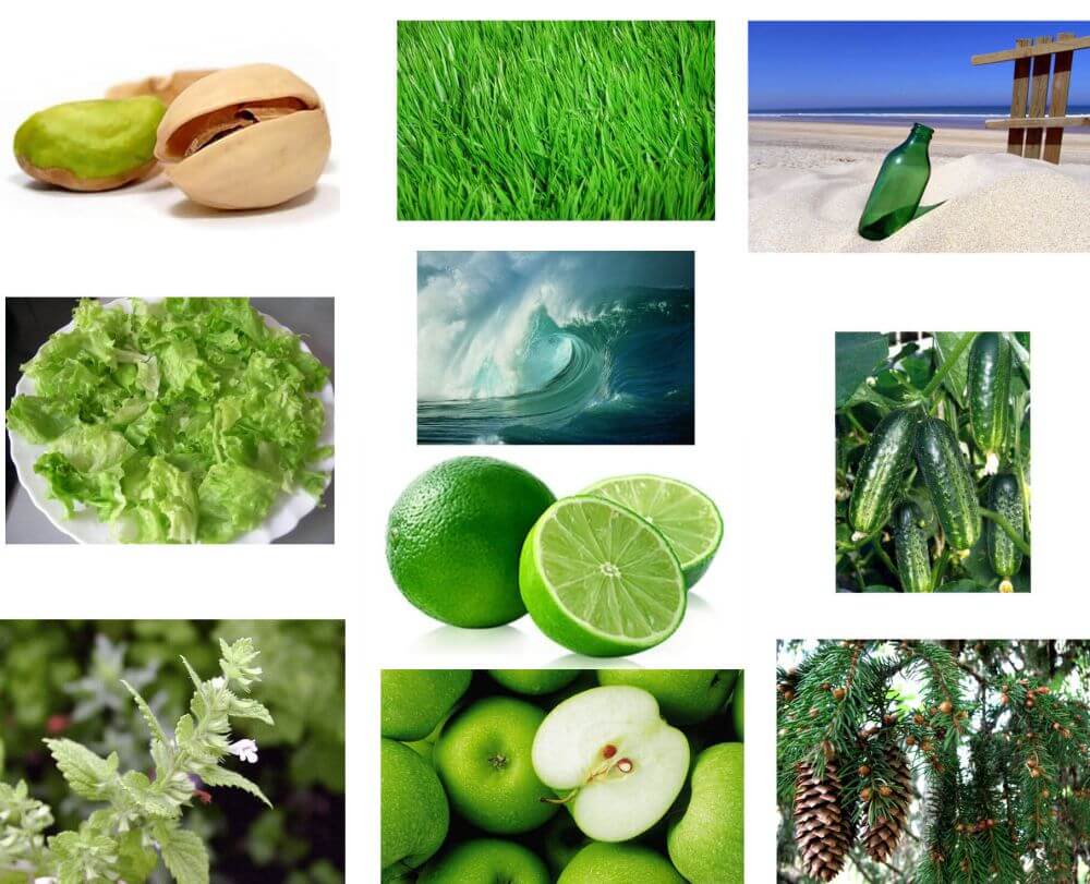 Examples of various shades of green