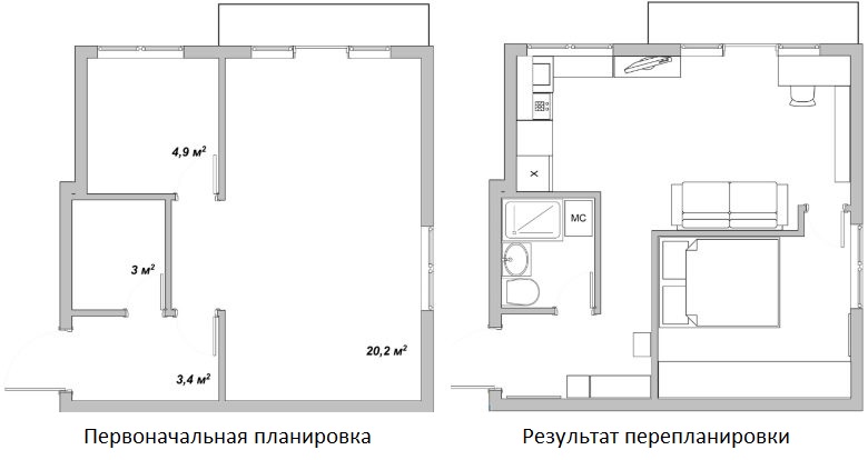 План за преустройство на апартамент от 38 квадратни метра