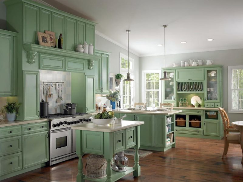 Kitchen interior in green classic style