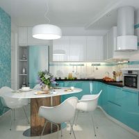 Design of a modern kitchen in turquoise color