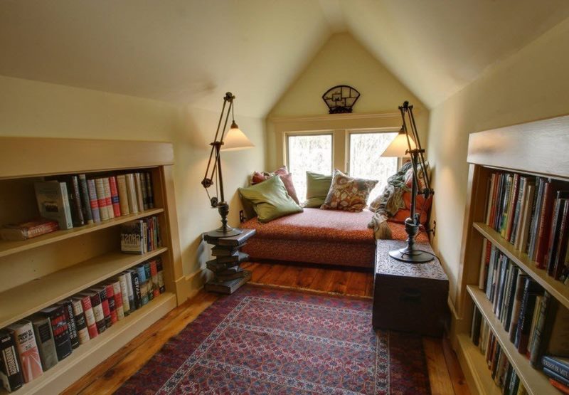 Home library in the attic