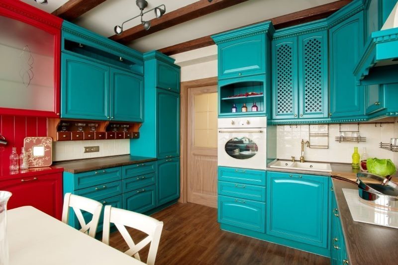 Set de cuisine rouge turquoise