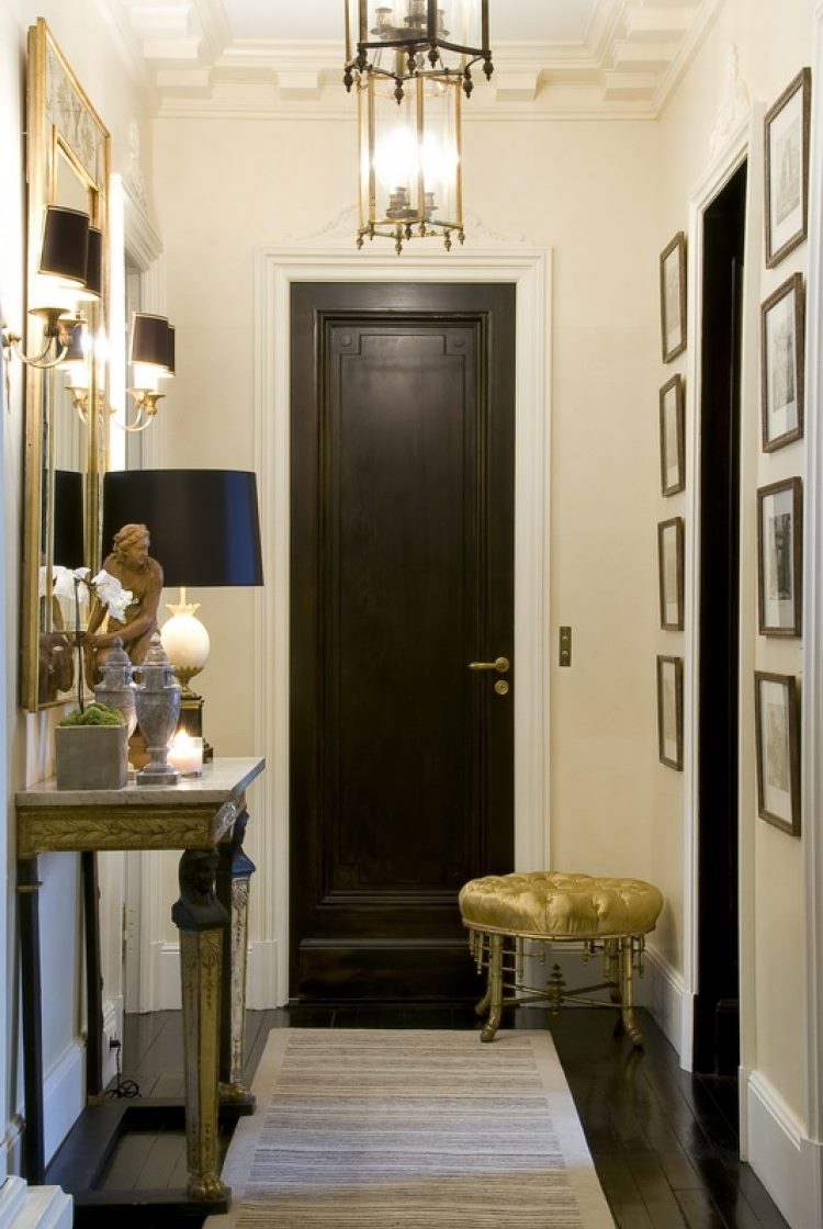 Black entrance door in the classic style corridor