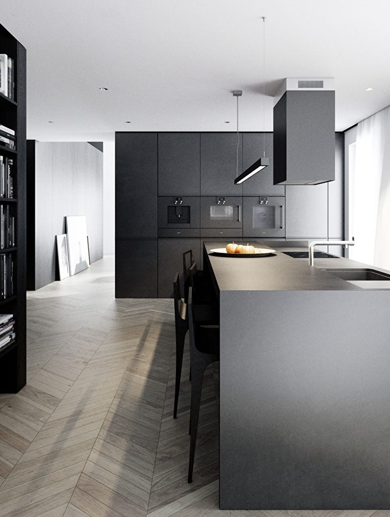 Design minimalista in bianco e nero della cucina