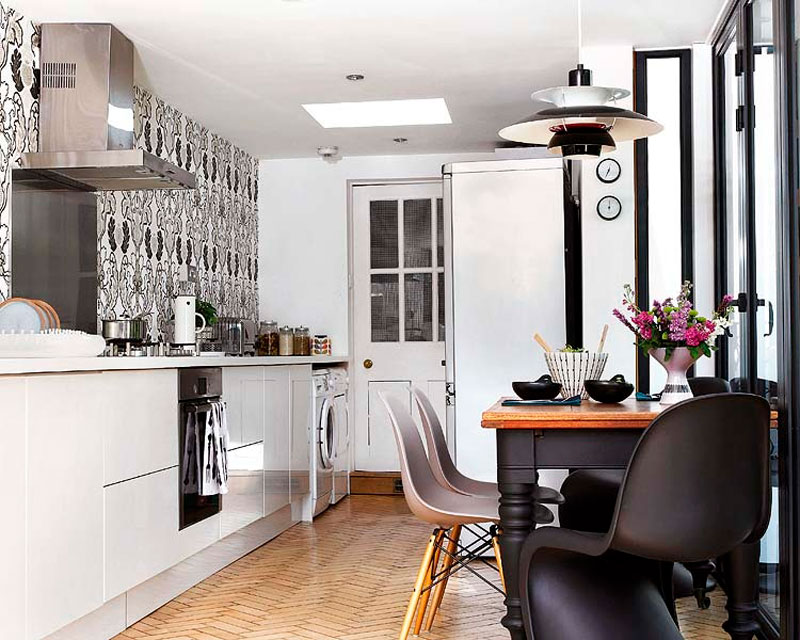 Black chair in a white kitchen