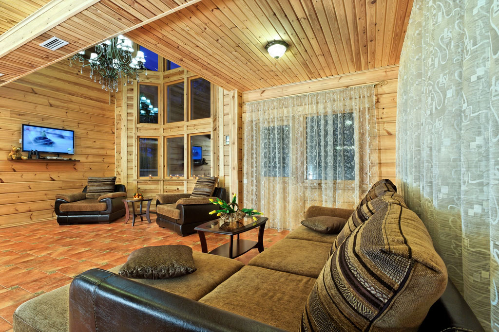 Living room in a private house made of timber