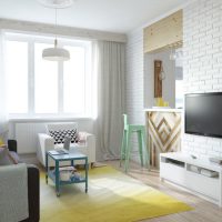 Brick partition between the kitchen and the living room