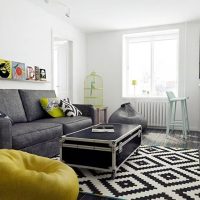 Black and white carpet with geometric patterns