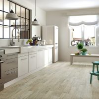 Parquet board in the Scandinavian style kitchen interior