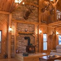 Deer head over fireplace in the living room