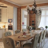 Black chandelier over the dining table