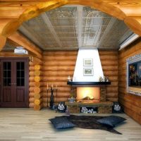 Glass ceiling in a log house