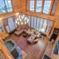 Living room without ceiling in a country cottage