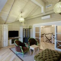 living room on the second floor of a house made of timber