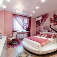 Round bed in the bedroom of a young girl