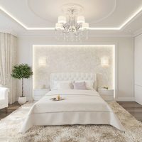 Gray floor in a white bedroom