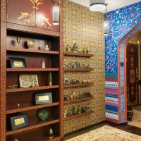 Shelves for decorations in the hallway of oriental style