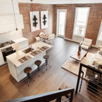 Salon-cuisine de style loft